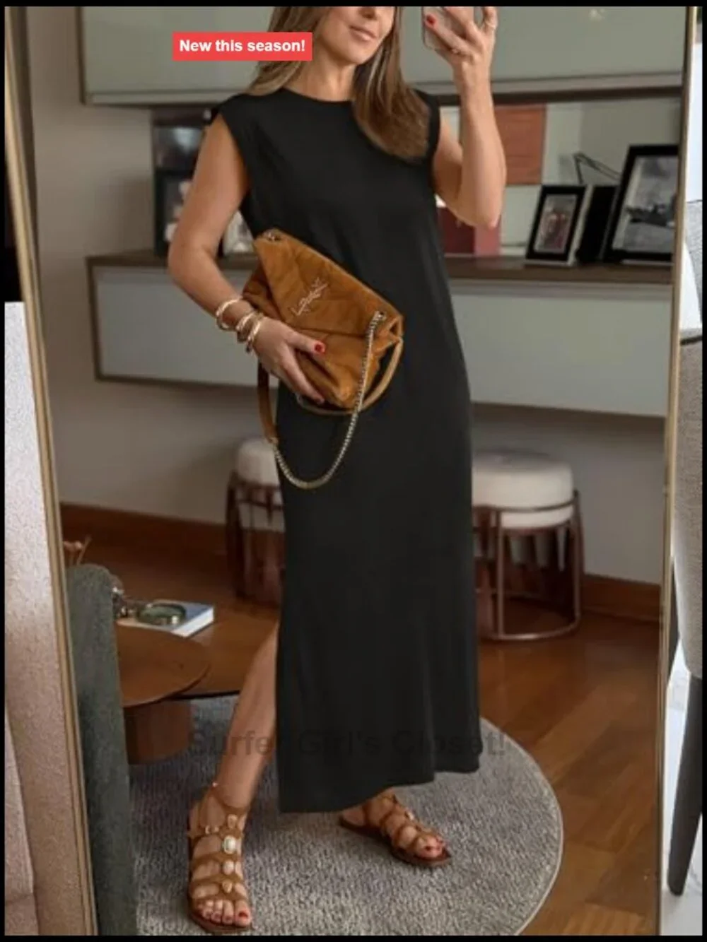 Women's Sleeveless Summer Maxi Dress with Pockets Side Slit Casual Beach